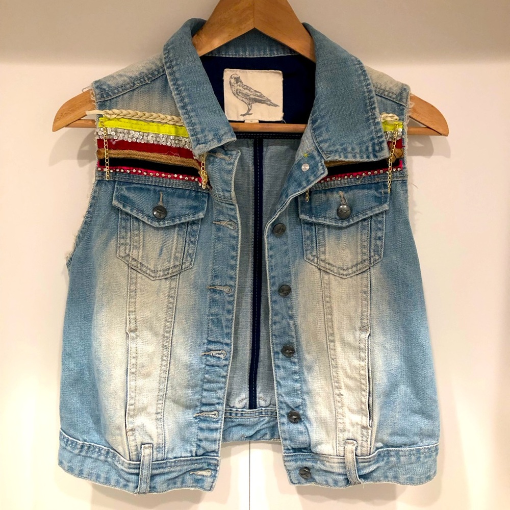 White Crow Denim Distressed Embellished Vest